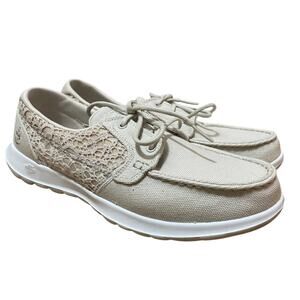 Skechers Women’s 9.5 Go Walk Lite Mira Beige Lace Up Lace Slip On Loafer Sneaker